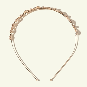 Détail du serre-tête ondulé doré orné de strass avec embouts sphériques lisses