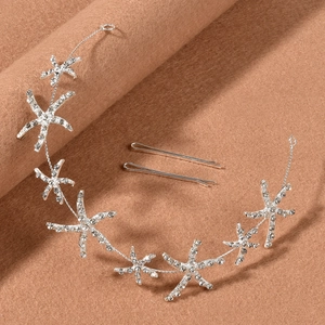 Silver starfish headband with sparkling rhinestones and two metal hair clips
