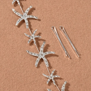 Sparkling silver starfish hair headband with crystal rhinestones and matching hair clips