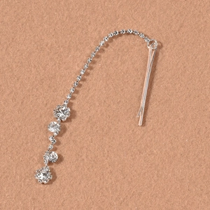 Silver rhinestone forehead hair chain headpiece with cascading drop crystal tassels
