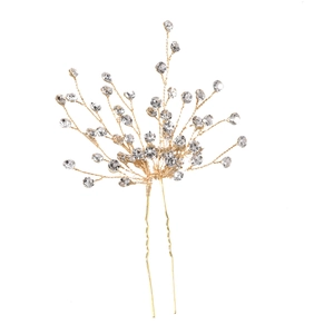 Épingle à cheveux de mariée dorée avec strass scintillants en forme de branche