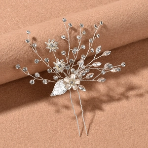 Épingle à cheveux de mariée avec feuilles en alliage d'argent et strass scintillants