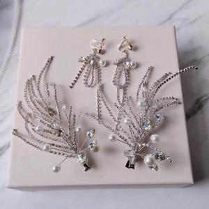 Orecchini a Clip per Capelli Sposa in Argento Con Strass e Künstliche Perle Lunghe Nappine Piuma Accessori per Capelli Matrimonio