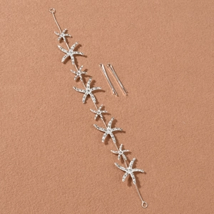 Silver starfish headband hair accessory with sparkling crystals for bridal hairstyles