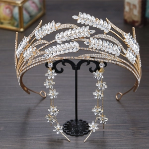 Luxueuse Couronne de Diadème de Mariée en Épi de Blé Style Coréen Avec Strass Cristal Accessoires de Cheveux de Mariage Ensemble de Boucles d'Oreilles