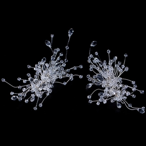 Pinces à Cheveux de Mariée en Cristal Romantique Style Forêt Française pour Robe de Mariée Accessoires de Cheveux en Alliage Argent