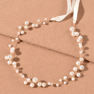 Fascia per Capelli Sposa Fatta a Mano con Künstliche Perle Filo di Rame Oro Argento Vite per Capelli Matrimonio con Nastro per Donna Gioielli