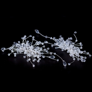 Ensemble de pinces à cheveux de mariée en cristal avec perles florales et fil argenté