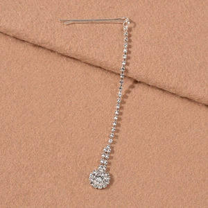 Silver Rhinestone Long Tassel Hair Clip Bow Water Drop Pendant Bobby Pin Elegant Forehead Pendant For Women Wedding Party