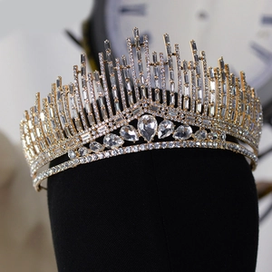 Tiara de mariée luxueuse en or avec strass étincelants et cristaux pour le mariage