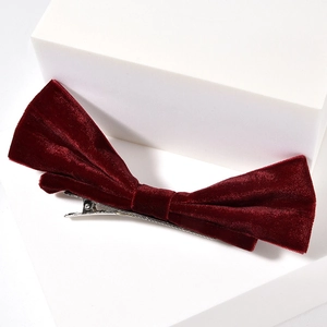 Pince à Cheveux Élégante avec Nœud en Velours Rouge Vin pour Femmes Style Coréen Alliage Barrettes de Mariage Accessoires de Coiffure