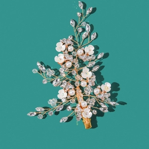 Pince à Cheveux Mariée Or Alliage Künstliche Perle Strass Fleur Tissée à la main Branche Accessoires Cheveux Mariage pour Femme Bijoux