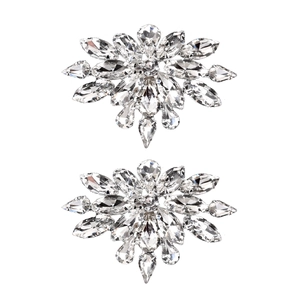 Sparkling crystal glass rhinestone flower shoe clips in marquise cut silver settings