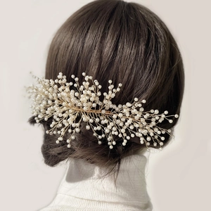 Peigne à Cheveux de Mariée Élégant Fait Main Künstliche Perle Fil d'Or Branche Accessoires Cheveux Mariage pour Mariée Demoiselle d'Honneur