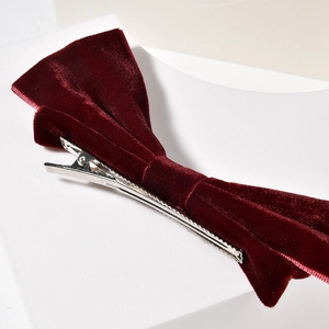 Barrette à cheveux élégante en velours bordeaux pour mariée avec pince crocodile en métal