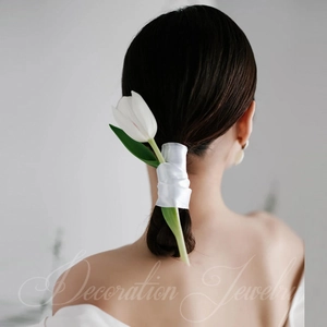Élégant ruban à cheveux en satin blanc noué en queue de cheval, style romantique français