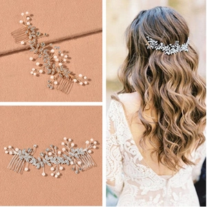 Peigne à Cheveux de Mariée Élégant Épi de Blé Fleur Strass Fausse Künstliche Perle Coiffe de Mariage Pour Femmes Or Argent Accessoire