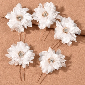 Bridal Mesh Flower Hair Pins Set Alloy U-Shaped Rhinestone Hairforks For Wedding Party Women Hair Accessories