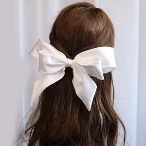 French Retro Satin Bow Hair Clip For Women Large Romantic Butterfly Hairpin Wedding Bridal Party Headpiece Accessory