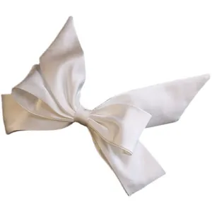 Elegant white satin French bow hair clip with smooth glossy finish for bridal and daily wear