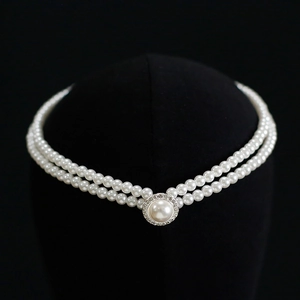 Vintage zweireihige Perlenkette mit glitzerndem Strassanhänger für Brautkleider
