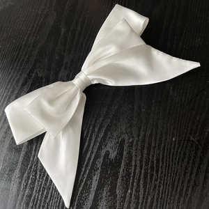 Elegant white satin bow hair clip with vintage french style for bridal and wedding accessories