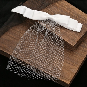 Elegant White Satin Bow Bridal Birdcage Veil Retro Mesh Hair Clip For Wedding Photography Party Formal Headwear Accessories