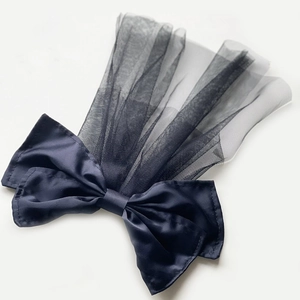 Vintage Black Satin Mesh Bow Hair Clip Large Bow Veil Spring Clip Elegant Handmade Headpiece For Wedding Party Women Jewelry