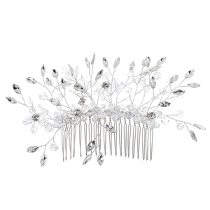 Peigne à cheveux de mariée argenté avec cristaux de marquise pour coiffures de noces