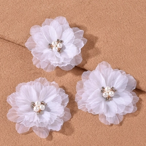 Sweet Chiffon Flower Hair Clips Artificial Pearl Rhinestone Elegant Fabric Floral Duckbill Clips For Wedding Party Women
