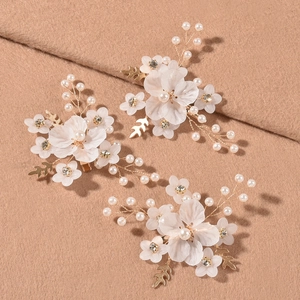 Fermaglio per Capelli da Sposa con Fiori e Künstliche Perle Sintetiche Oro Lega Foglia Strass Stile Foresta Accessorio Capelli