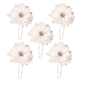 Five-piece set of white lace flower U-shaped hair pins with gold metal prongs for bridal hair