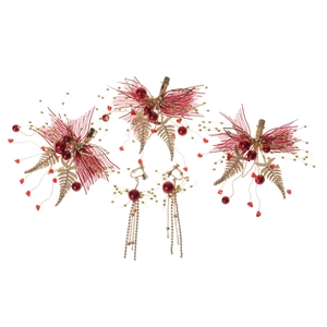 Ensemble d'accessoires de mariage chinois rouge et or avec pinces et boucles