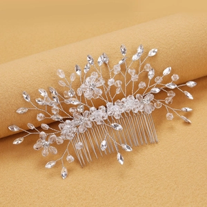 Peigne à Cheveux de Mariée en Verre Cristal Marquise Strass Tissé à la Main Fleur Feuille Accessoire Cheveux Mariage pour Femme Élégant Or Argent