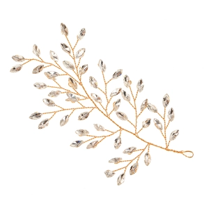 Handmade bridal hair vine with marquise crystal leaves and gold wire floral design