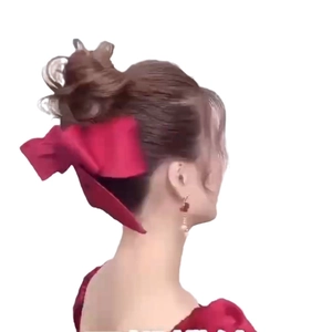 Elegant large red satin bow hair clip for women with vintage bridal wedding style