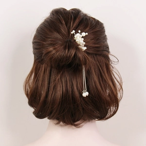 Elegant Artificial Pearl Hair Comb With Metal Chain Tassels Alloy Gold Bridal Wedding Hair Accessories For Women Party Jewelry
