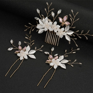 Set Accessori Capelli Sposa Fatto a Mano Pettine Capelli Con Fiori Strass e Forcine Copricapo Pietra Proteica Donna Matrimonio