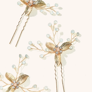 Lot d'épingles à cheveux de mariée avec feuilles dorées et strass pour coiffure de mariage
