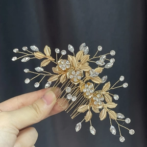 Peigne à Cheveux de Mariée Fleur Strass Design Feuille Alliage Accessoires de Mariage Vintage Coiffe Femme