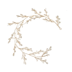 Handmade golden bridal hair vine with white pearls and nature-inspired branch design