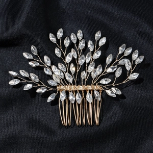 Peigne à cheveux de mariée doré élégant avec strass en cristal marquise pour mariages