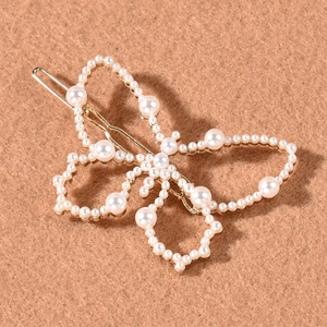 Barrette Cheveux Papillon en Alliage Plaqué Or Avec Künstliche Perles Artificielles Blanches Pince Latérale Mariage Bijoux de Cheveux Femme