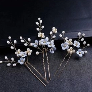 Handmade Fabric Flower Faux Artificial Pearl Rhinestone U Shaped Hair Pins Alloy Bridal Wedding Hair Accessories For Elegant Women