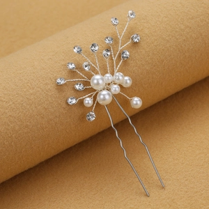 Alloy Artificial Pearl Rhinestone U-Shape Hair Pin Bridal Wedding Floral Headwear Elegant Handmade Hair Jewelry For Women Party