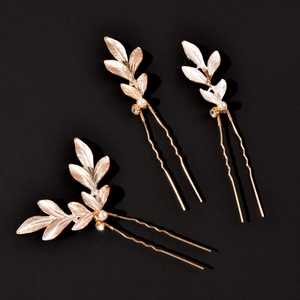 Épingles à Cheveux de Mariée Élégantes en Alliage de Métal Doré Forme de Feuille Avec Imitation Künstliche Perle Strass Bijoux de Cheveux Mariage