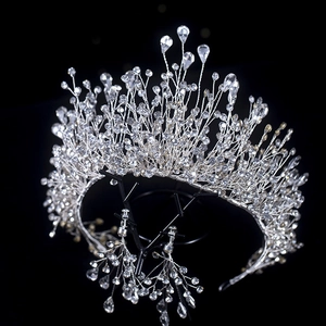 Handmade Silver Alloy Rhinestone Bridal Crown Tiara Earrings Crystal Artificial Pearl Flower Leaf Hair Jewelry Wedding Party