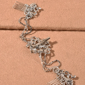 Vintage rhinestone forehead hair comb with silver flower chain for bridal wedding hairstyles