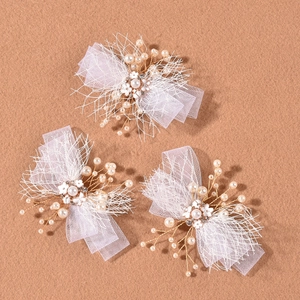 Elegante Haarspangen-Set mit weißem Netz und Perlen für Braut- und Hochzeitskleid