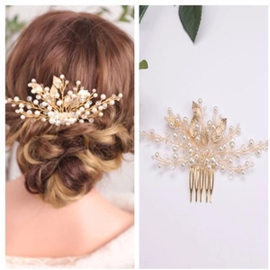 Handmade Bridal Hair Comb Gold Silver Alloy Leaf Faux Artificial Pearl Crystal Wedding Headpiece Hair Accessories For Women Party